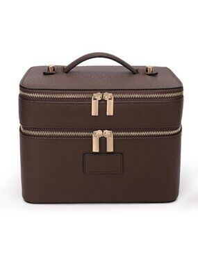 Spacious Leather Makeup Bag Set | Travel Toiletry Case & Double Layer Cosmetic